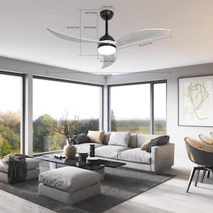 52 in. Integrated LED Indoor Farmhouse Wood 3 Blades 18W Reversible Motor 6 Speeds Black Ceiling Fans with-Lights