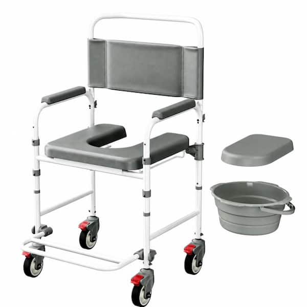 Bedside Commode with Wheels, Shower Wheelchair with 300 lbs. Weight Capacity for Elderly and Disabled