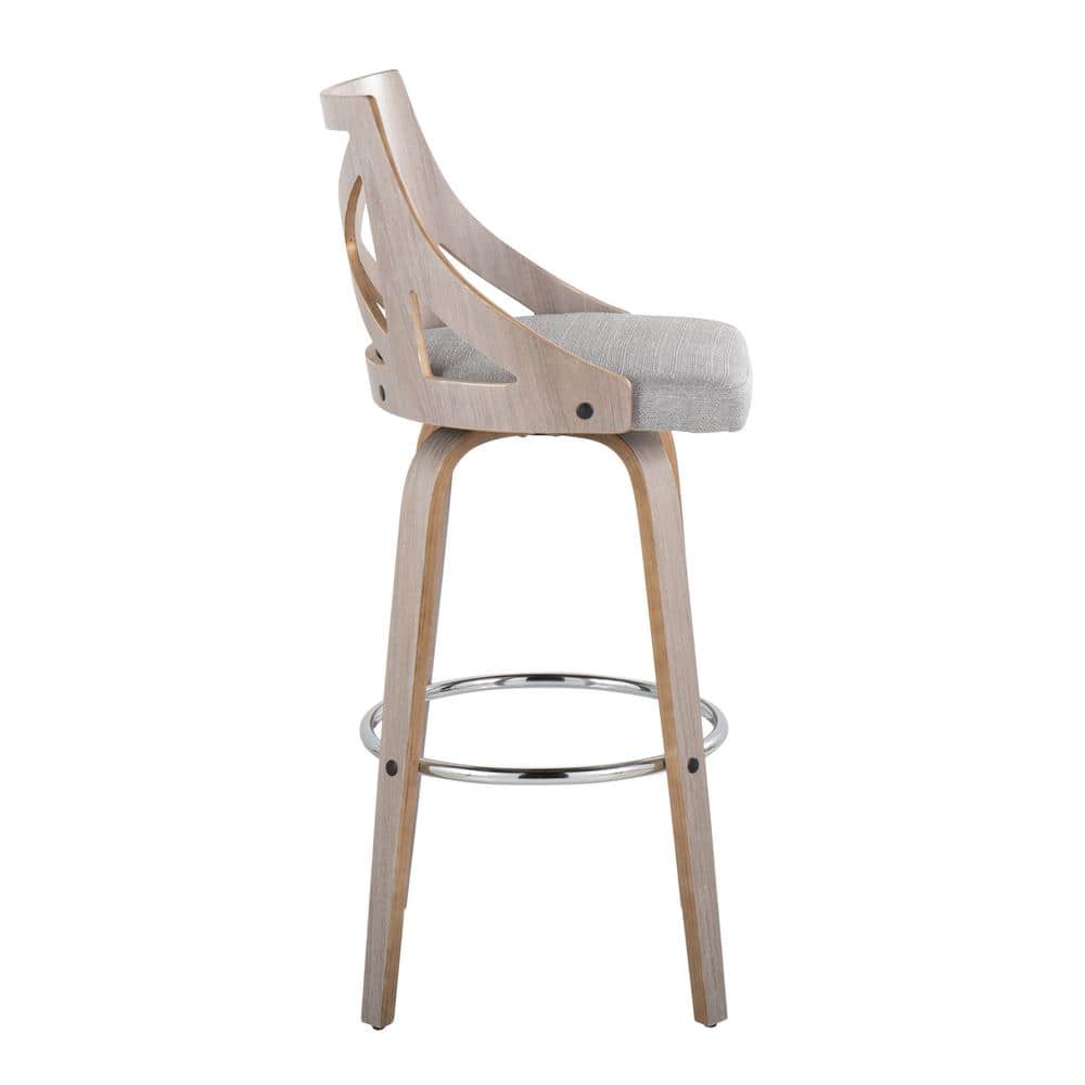 Gray Upholstered Swivel Bar Stool with Wood and Metal Frame
