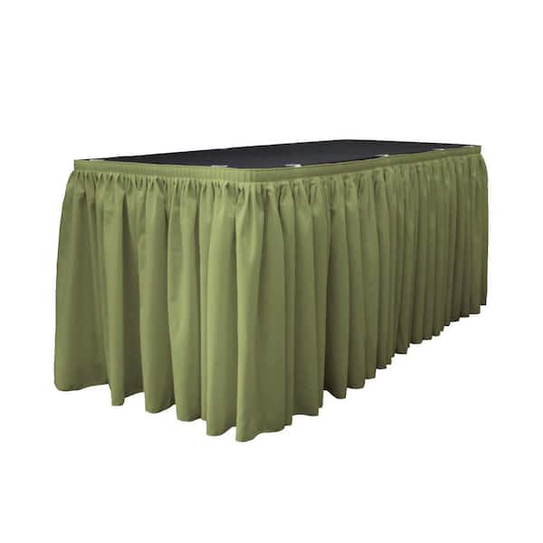 LA Linen 14 ft. x 29 in. Long Dark Sage Polyester Poplin Table Skirt with 10 L-Clips