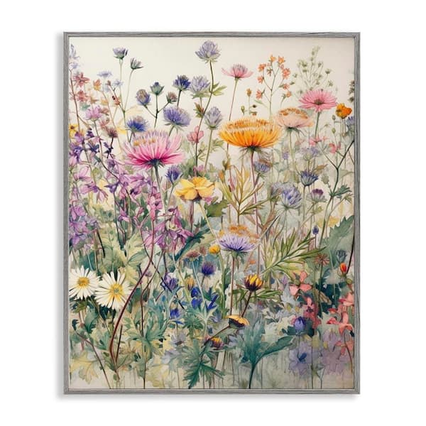 Mixed Wild Flowers by Ryley Gray Gray Framed Giclee Art Print Nature 24 in. x 30 in.