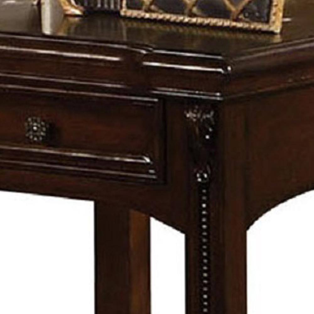 Cherry Brown Wooden End Table with Glass Top and Storage