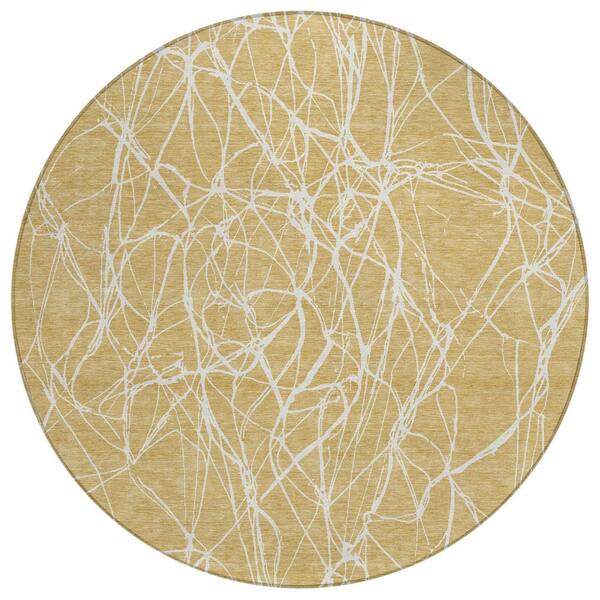 Chantille Machine Washable Indoor/Outdoor Abstract ACN2826 Gold 8 ft. x 8 ft. Round Rug