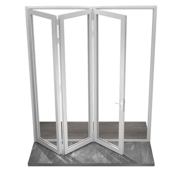 108 in. x 96 in. Right Swing/Outswing White Aluminum Folding Patio Door
