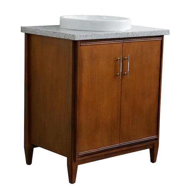Bellaterra Home 31 in. W x 22 in. D Single Bath Vanity in Walnut with Granite Vanity Top in Gray with White Round Basin