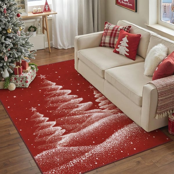 Christmas 4 ft. x 6 ft. Red Halo Christmas Trees Area Rug