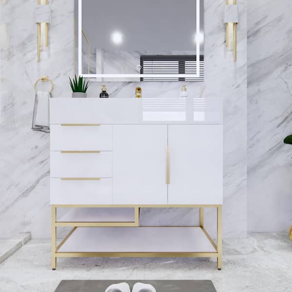 Bethany 36 in. W x 20 in. D x 36 in. H Single Sink Freestanding Bath Vanity in High Gloss White with White Acrylic Top