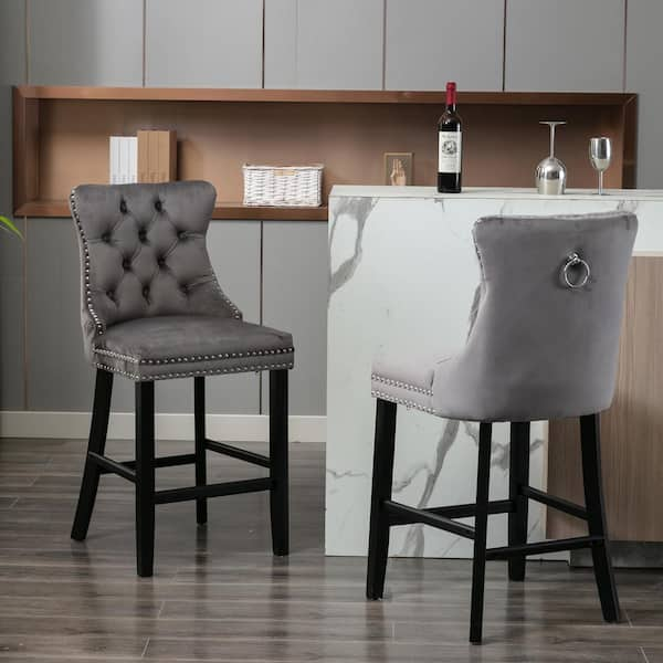 gray tufted barstools