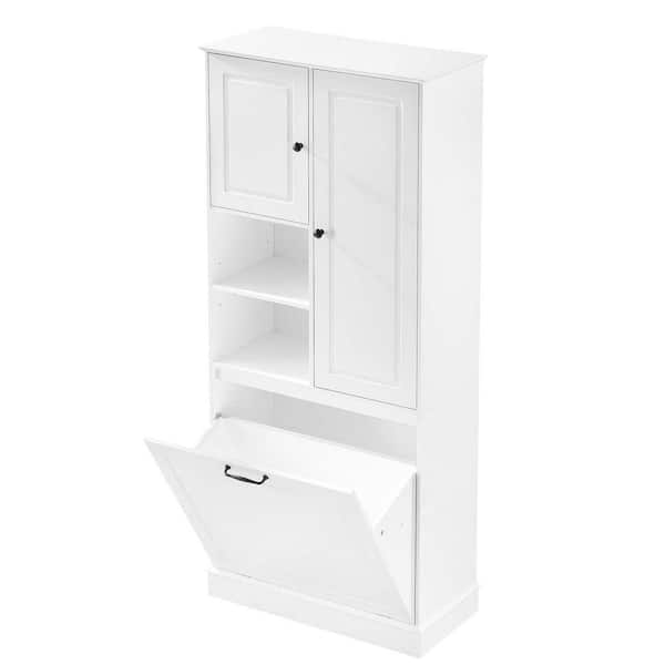 ヒメチェスト XUJMK 30 in. W x 14 in. D x 68 in. H White Linen Cabinet, Bathroom