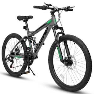 24 Inch Gray 21-Speed Full Suspension Mens Womens Trail Commuter City Mountain Bike