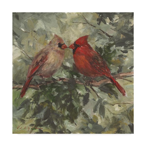 Trademark Fine Art 14 in. x 14 in. Kissing Cardinals by Mary Miller Veazie