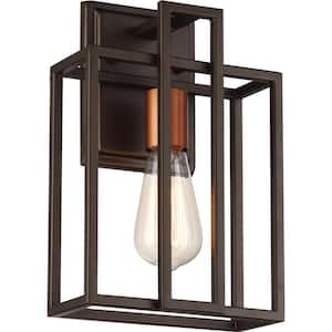 1-Light Bronze Wall Sconce with Copper Accents