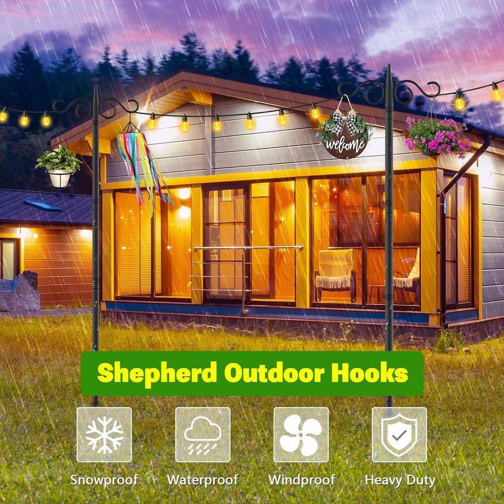 110 Inch Black Metal Double Shepherd Hook for Outdoor Garden