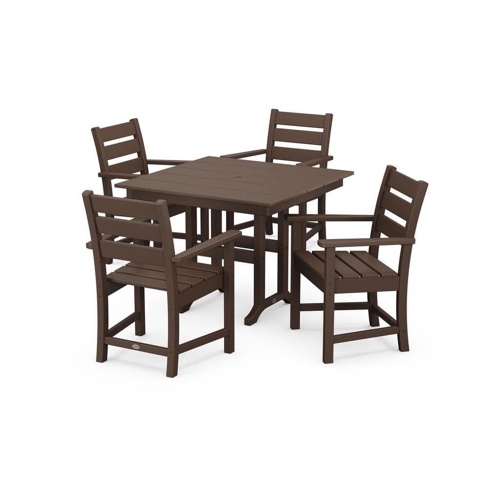 POLYWOOD Grant Park Mahogany 5-Piece Plastic Arm Chair Outdoor Dining Set -  PWS578-1-MA