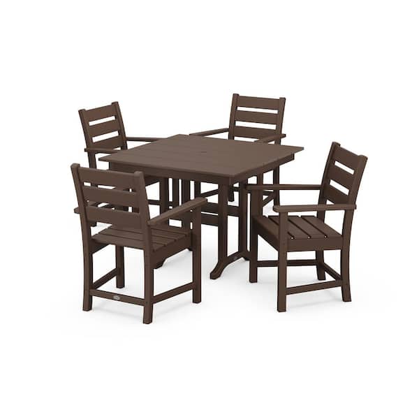 POLYWOOD Grant Park Mahogany 5-Piece Plastic Arm Chair Outdoor Dining Set