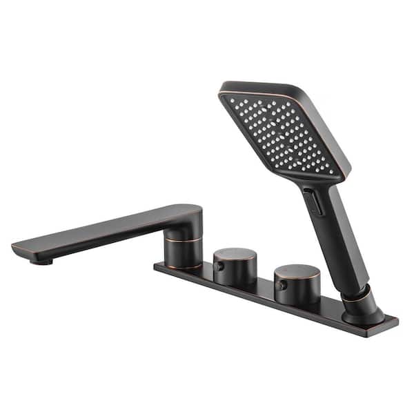 Widespread 2-Handle Deck Mount Roman Tub Faucet with Hand Shower in. Oil Rubbed Bronze