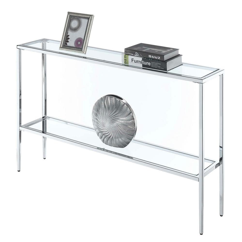 Elegant Nadia Chrome and Glass Console Table with Dual Shelves