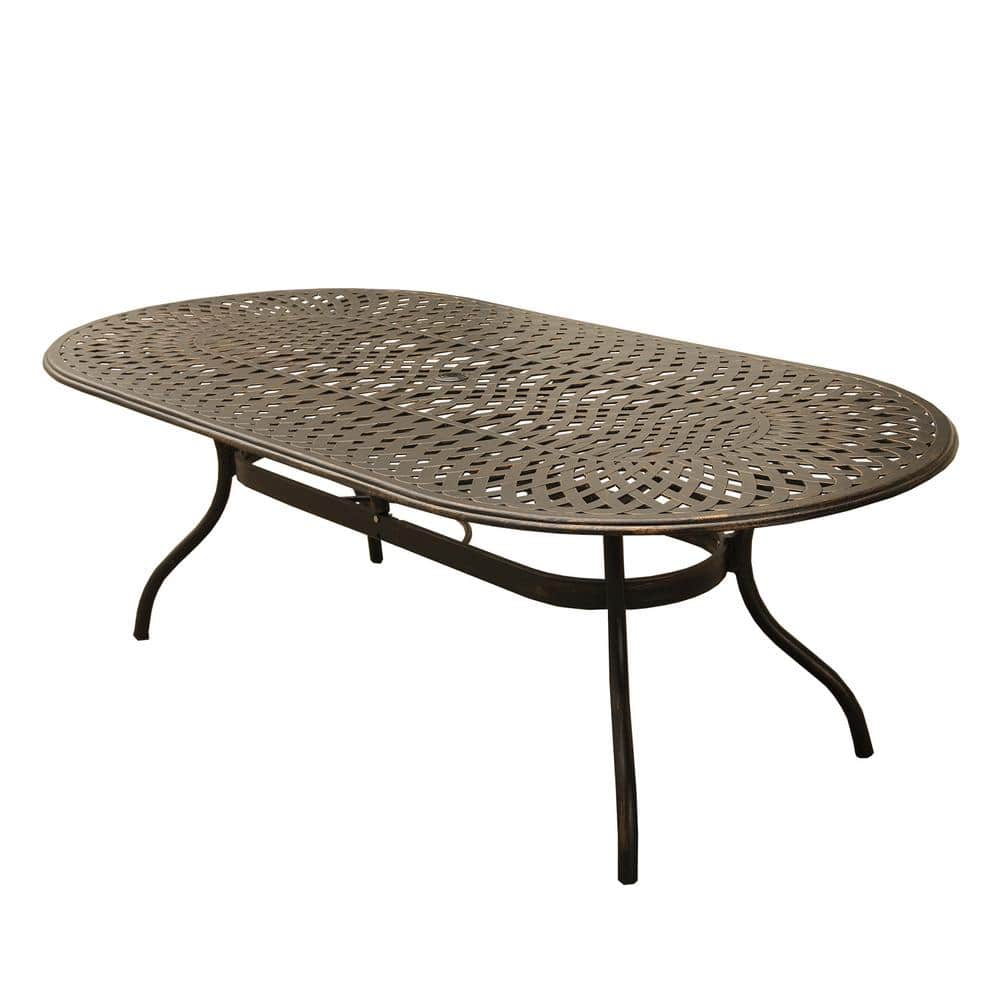 95 in. Contemporary Modern Oval Aluminum Outdoor Dining Table Mesh Lattice 