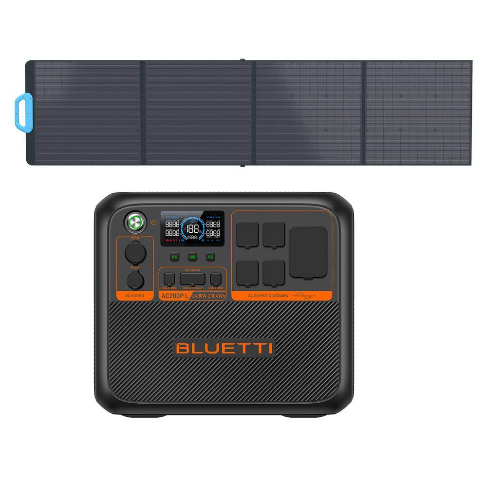 2400/3600-Watt Continuous Peak Output Power Station AC200PL Push Button Start LiFePO4 Battery Generator/200W Solar Panel