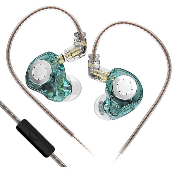 High-Quality Earphones with Microphone Dual DD HiFi Stereo Sound Wired Earphone Noise Cancelling Ear Buds in Cyan