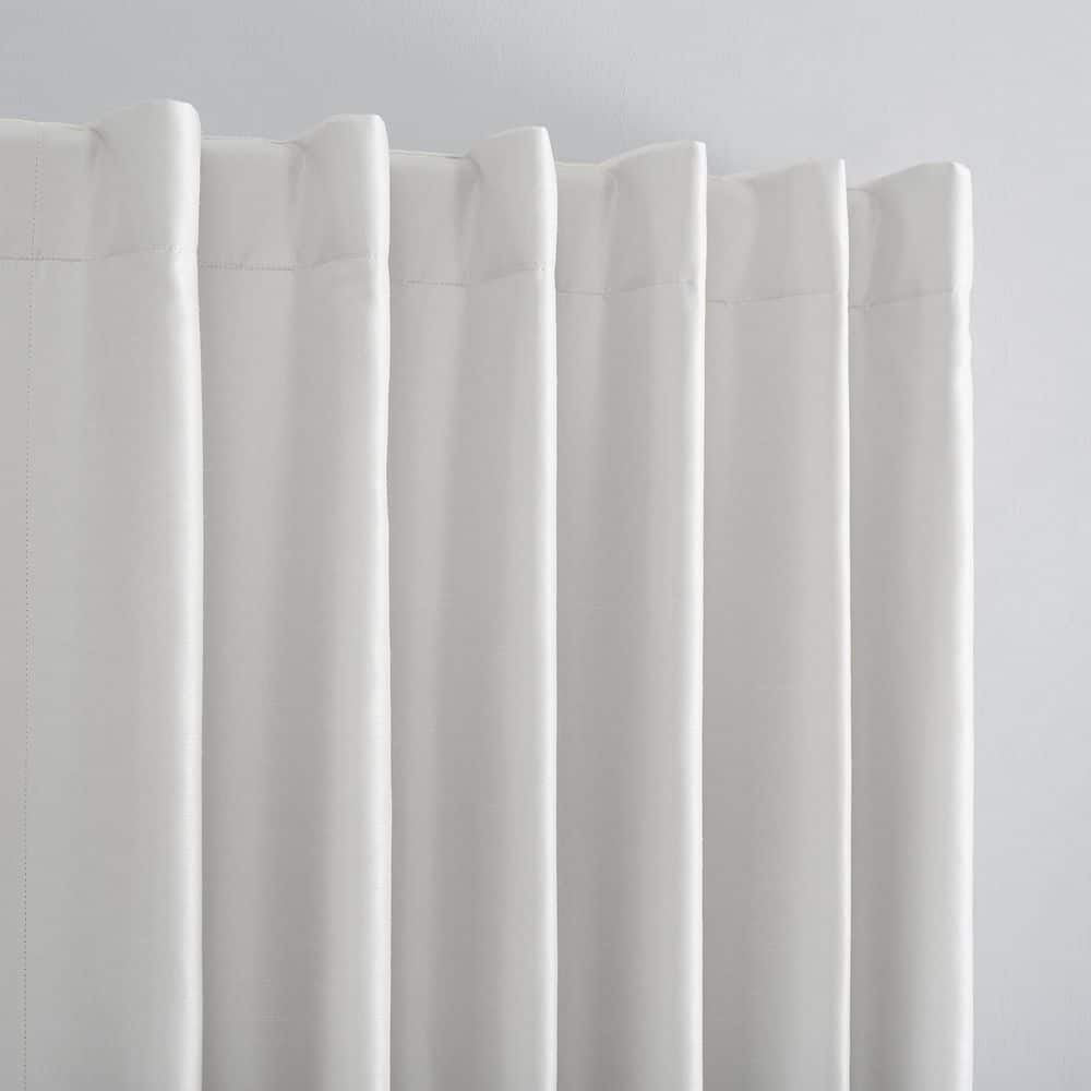 Pearl White Faux Silk Blackout Curtain Panel with Back Tab