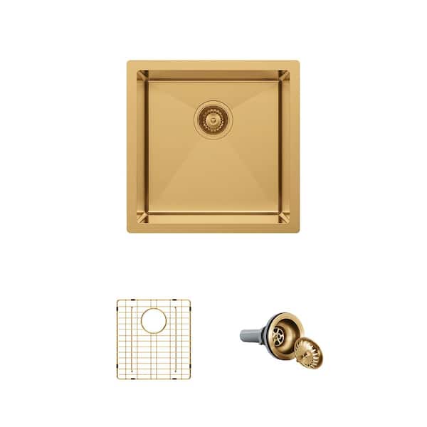 Zero Radius 17 in. Undermount Single Bowl 18G Gold Stainless Steel Workstation Bar Sink with Accessories