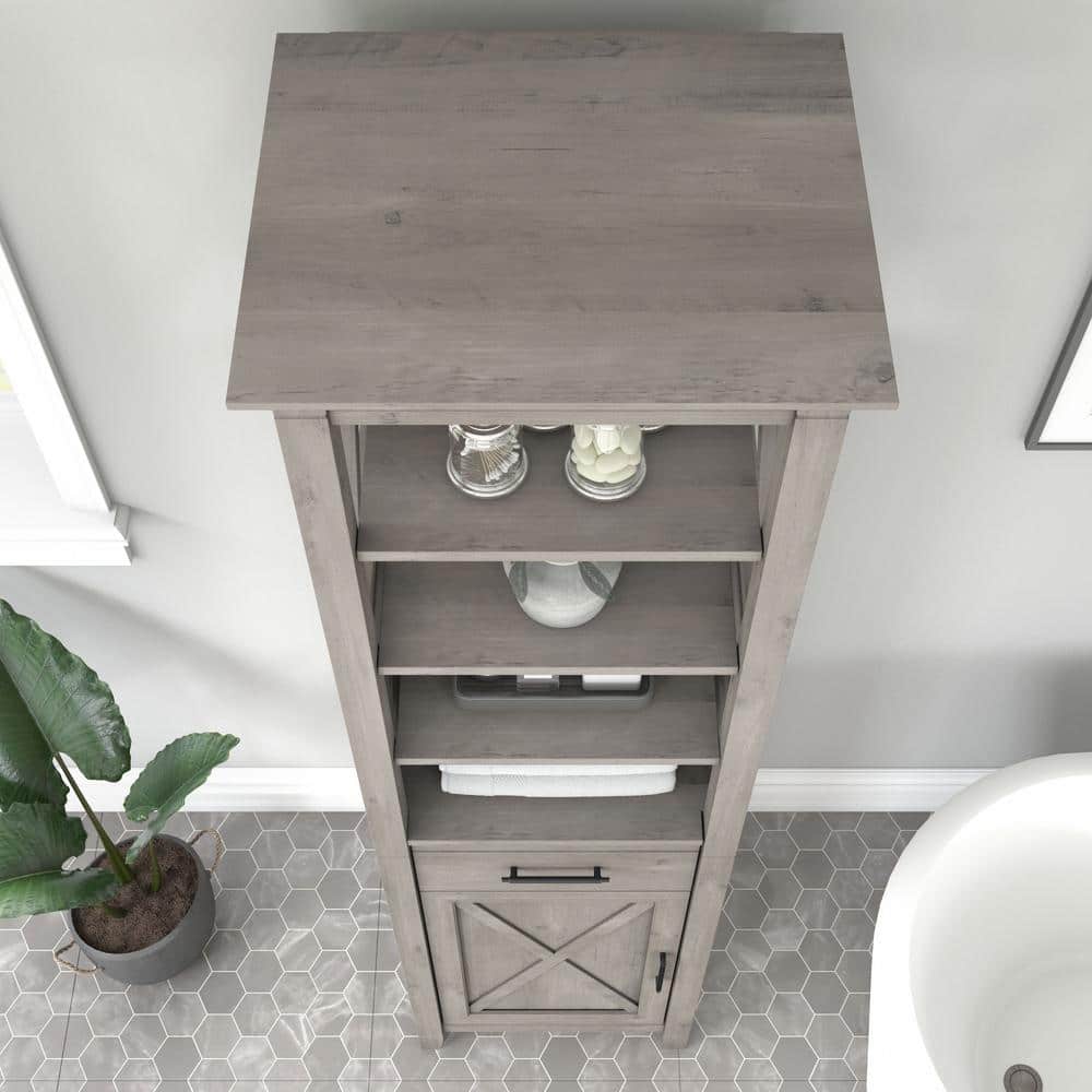 Driftwood Gray Tall Adjustable Bookcase Cabinet with Doors