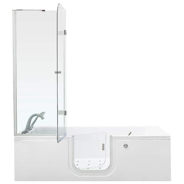 Ella Laydown 72 in. Walk-In Air Bathtub in White LHS Hinged Middle Glass Door with Screen 5 PC Fast Fill Faucet LHS Drain