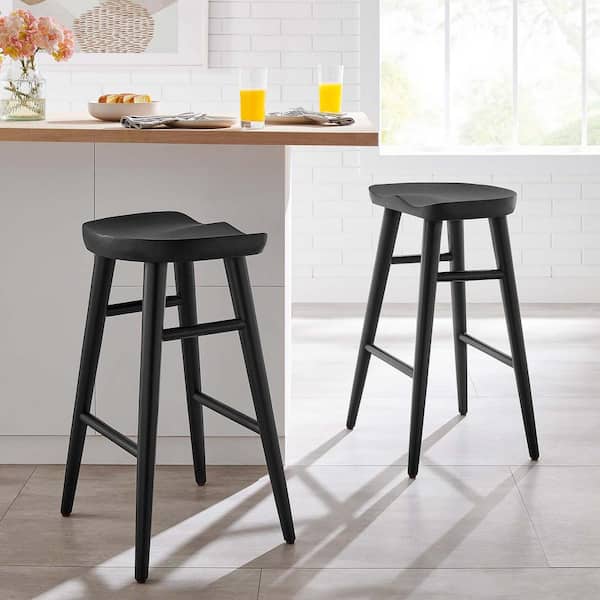Saville 27 in. in Black Backless Wood Counter Stools - Set of 2