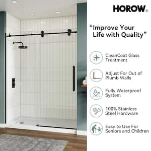 56 in. - 60 in. W x 76 in. H Sliding Frameless Shower Door in Matte Black with 5/16 in. (8 mm) Cleancoat Glass