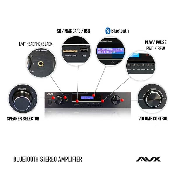 AVX Audio Bluetooth Amplifier-Receiver With Phono Input and FM Tuner-BTA-3000 - The Home