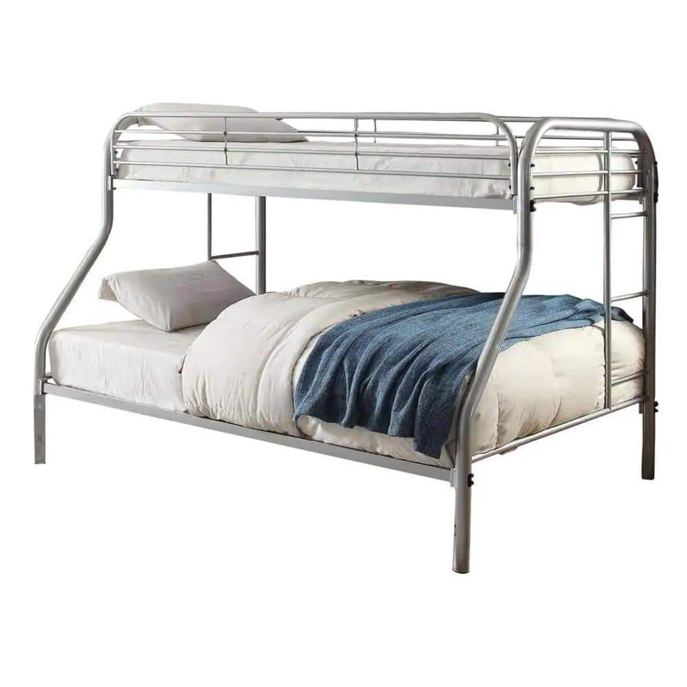 Benjara Silver Twin Over Full Adjustable Bunk Bed with Attached Side