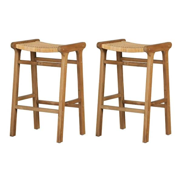 South Shore Balka 30 in Rattan and Natural Low Back Wood Bar Stool