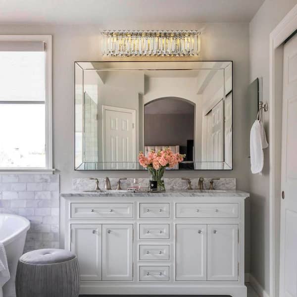 Schonbek 23 in. 6-Light Chrome Glam Modern Crystal Vanity Light Over Mirror for Bathroom