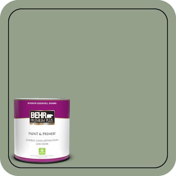 BEHR PREMIUM PLUS 1 qt. #440F-4 Athenian Green Eggshell Enamel Low Odor Interior Paint & Primer