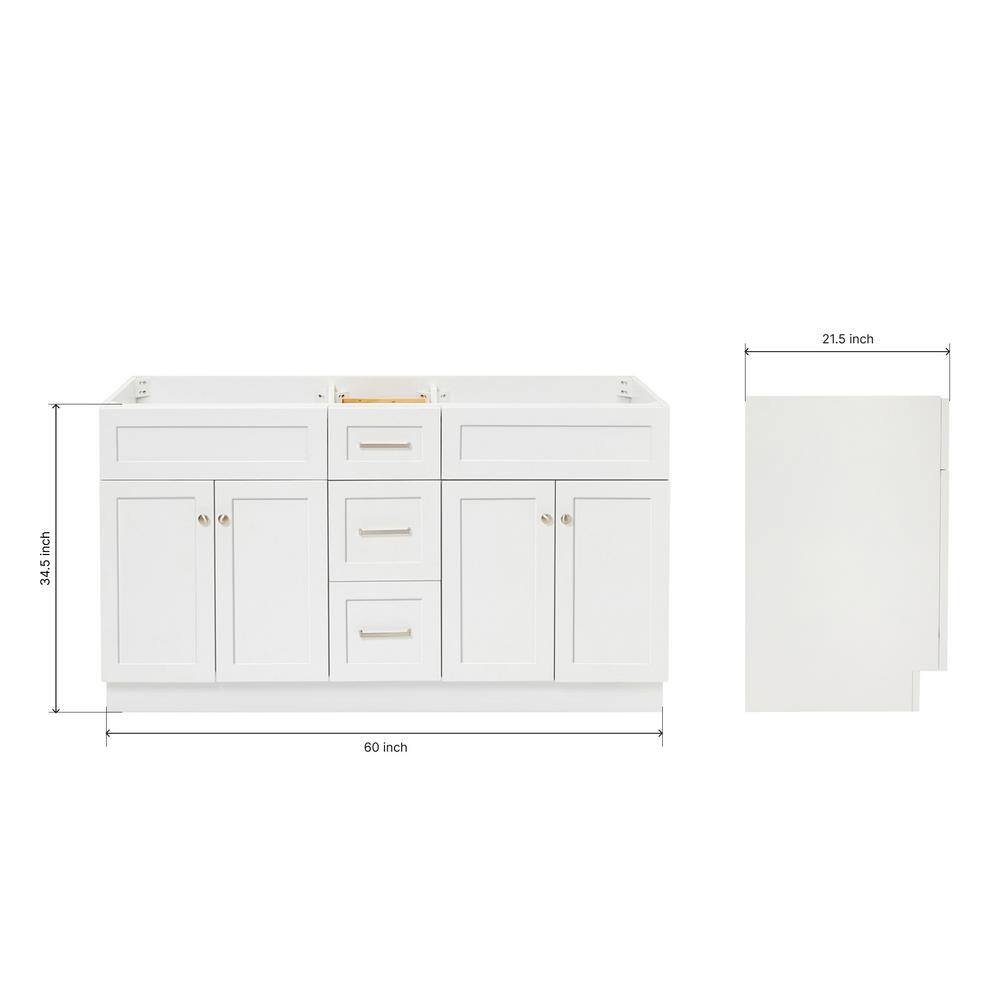 White Double Freestanding Bathroom Vanity Base with Nickel Hardware