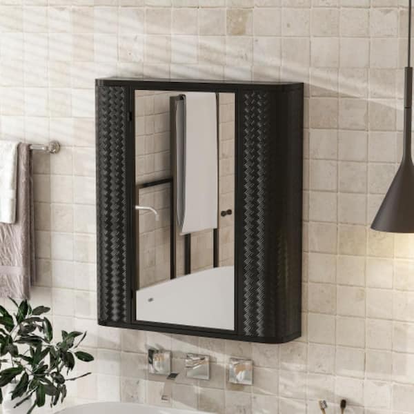 23.62 in. W x 23.62 in. H Rectangular Metal Black Medicine Cabinet,Bathroom Storage Cabinet with Mirror,2-Inner Shelves