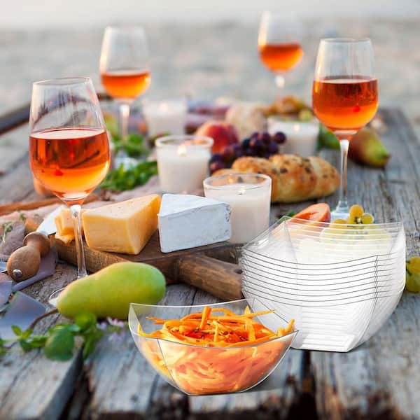 7.7 Clear White Plastic Serving Bowl Small Disposable Square Snack Salad Fruit Candy Dish Set of 50