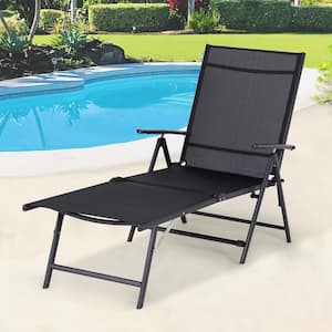 Foldable Metal Outdoor Lounge Chair in Black