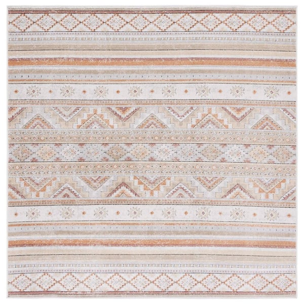 Cabana Ivory/Beige/Gold 7 ft. x 7 ft. Striped Diamond Indoor/Outdoor Square Area Rug