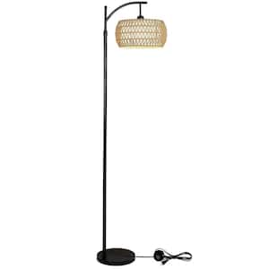 65 in. Brown 1-Light Smart Dimmable Swing Arm Arc Floor Lamp with Remote Control