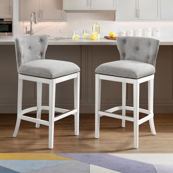 Alaterre Furniture Miranda White Bar Height Stool (2-Pack) with Cushioned Seat