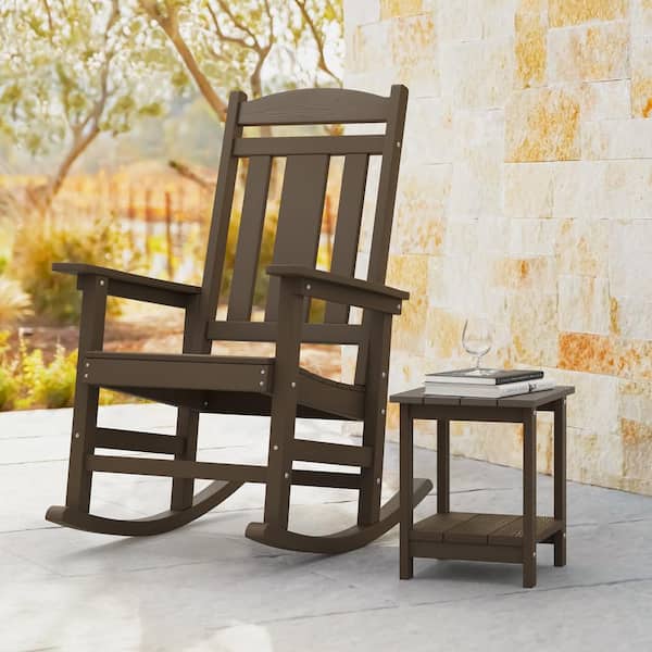 OrangeOne Grant Coffee Brown Poly All Weather Resistant Plastic Adirondack Porch Rocker Indoor Outdoor Rocking Chair