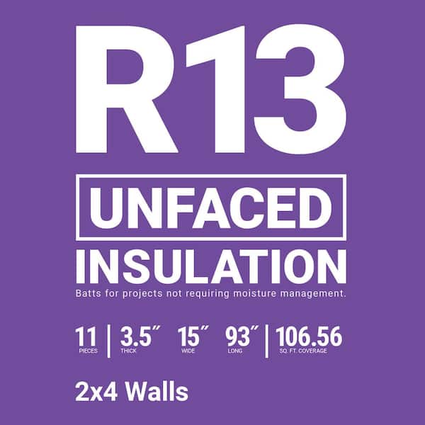 Owens Corning R-13 Unfaced Fiberglass Insulation Batt 15 in. x 93 in. (1  Bag) E51 - The Home Depot