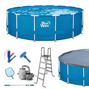 Laguna 18 ft. Round 52 in. D Metal Frame Swimming Pool Package with Cover