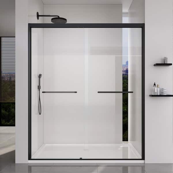 56-60 x 72 in. Frame Double Sliding Soft-Close Shower Door in Matte Black with 1/4 in. Clear Tempered Glass