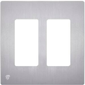 Elite 4.68 in. H x 4.73 in. L, Brushed Silver 2-Gang Screwless Decorator Wall Plate
