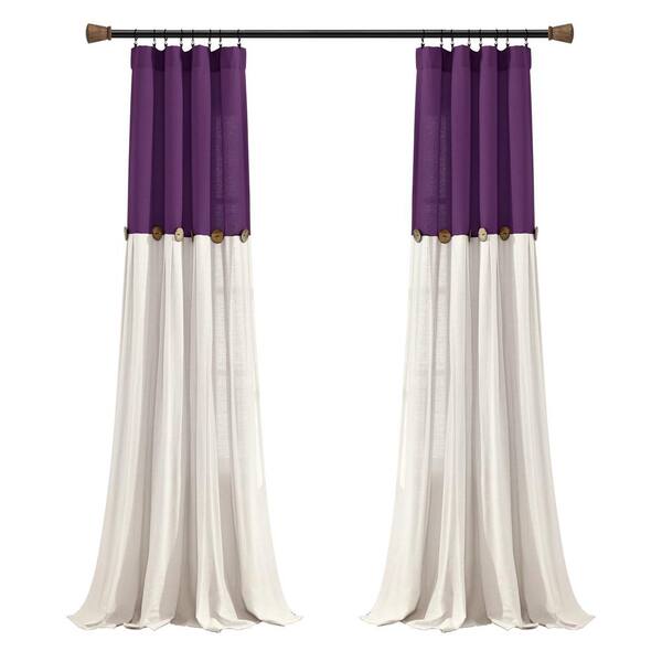 Linen On Window Curtain Panels Single Purple White 40x84 16t005421 The Home Depot Linen On Window Curtain Panels, Black And Purple Window Curtains