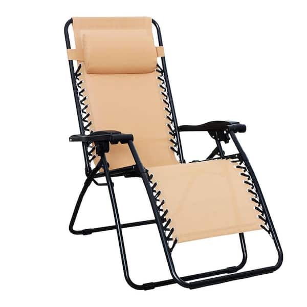 Folding Carbon Steel Outdoor Lounge Chairs, Beige