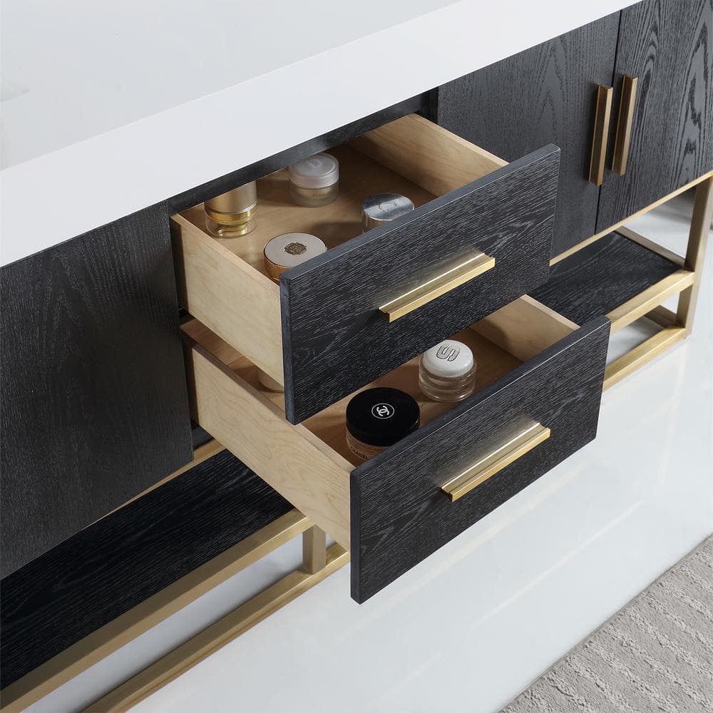 Bianco 72" Black Oak and White Double Vanity with Gold Accents